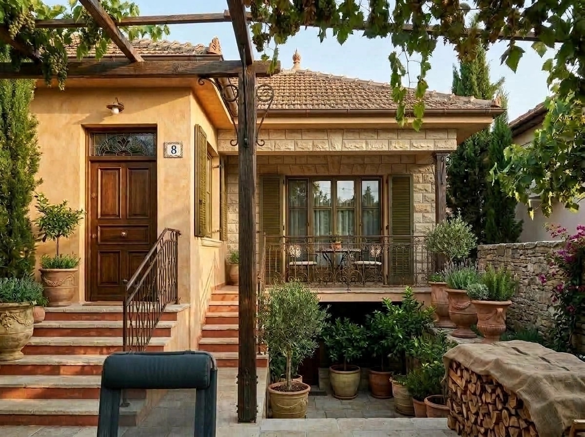 Mediterranean Facade หน้าอาคาร design — facade photo by GenRoom AI