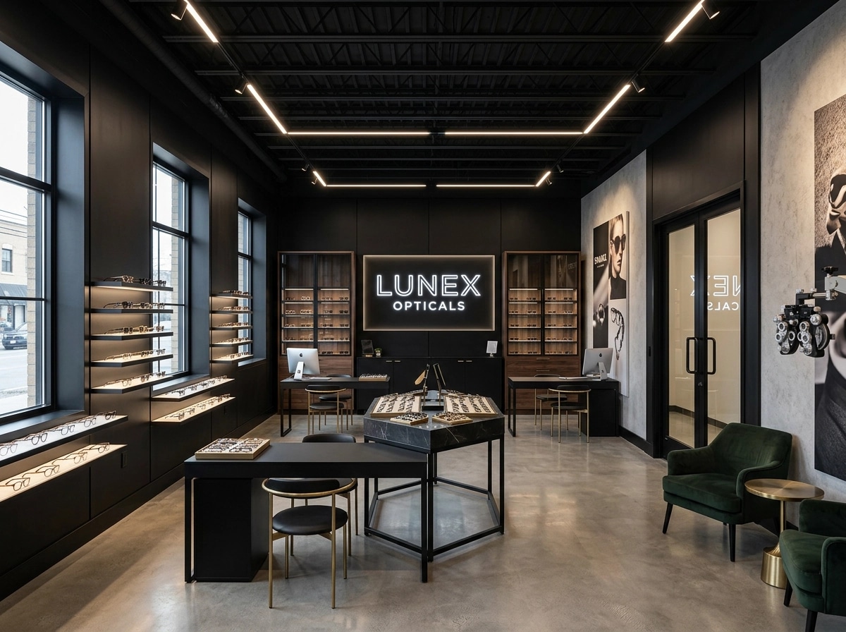Office interior in Blacktec style — photo by GenRoom AI