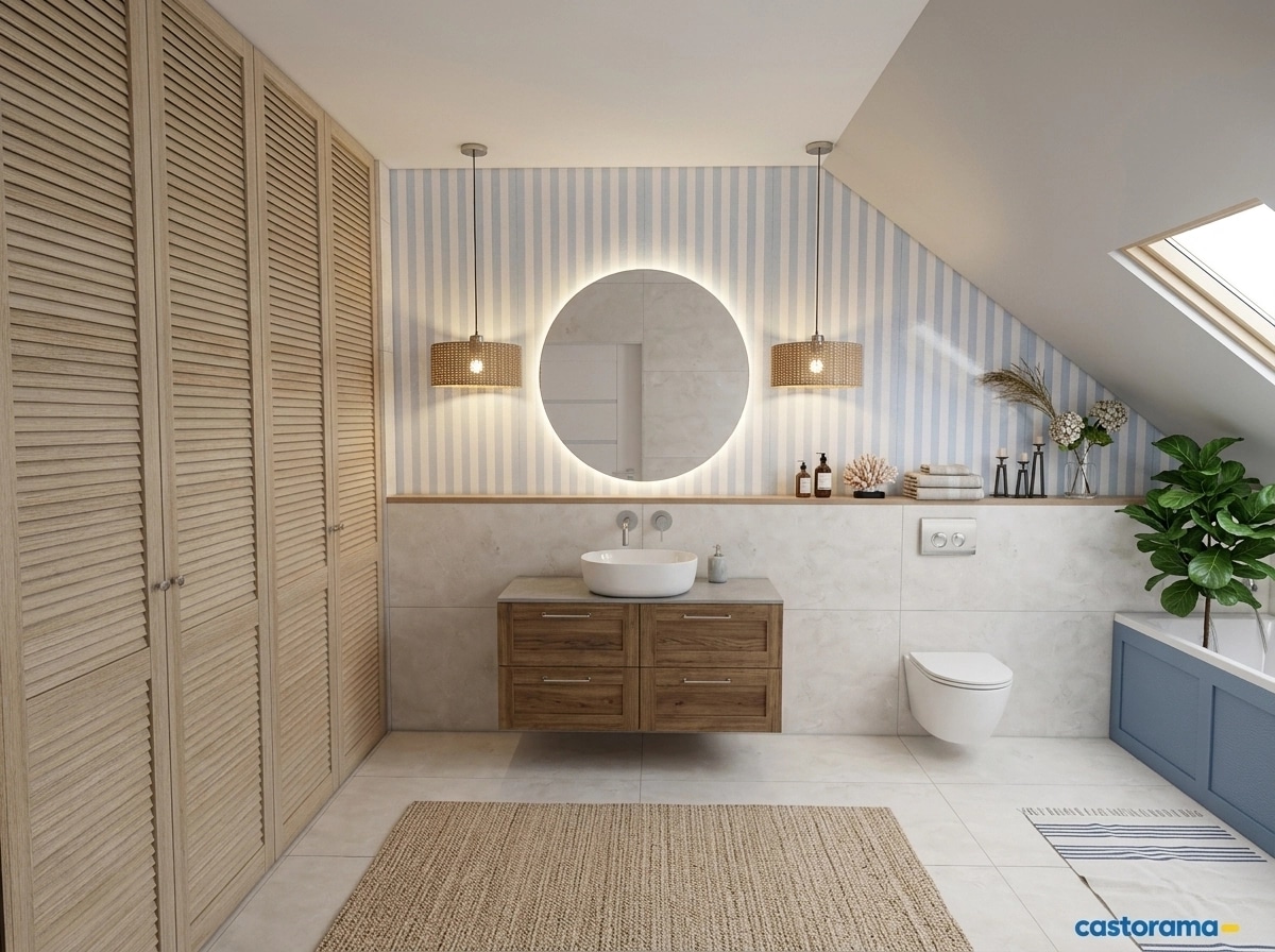 Bathroom interior in Coastal / Hamptons style — photo by GenRoom AI