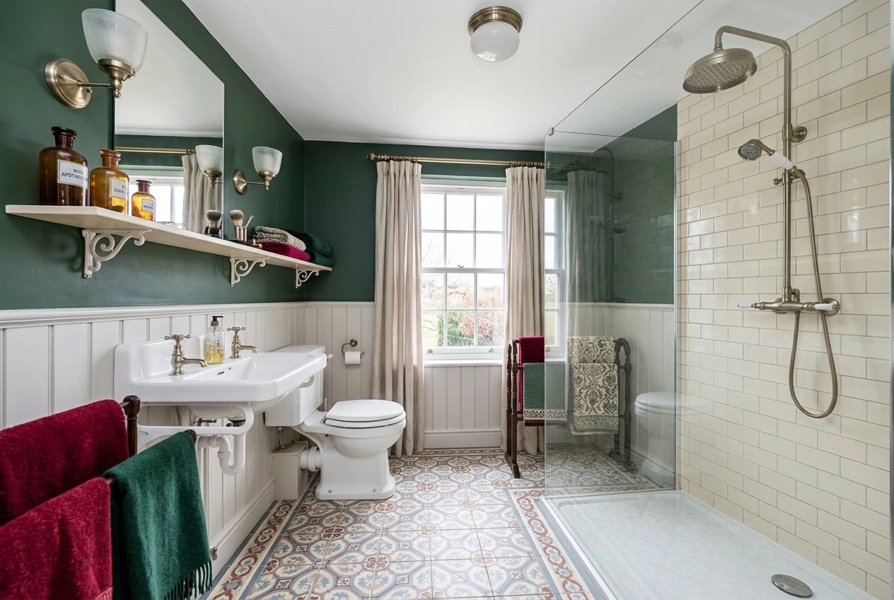 Bathroom interior in British style — photo by GenRoom AI