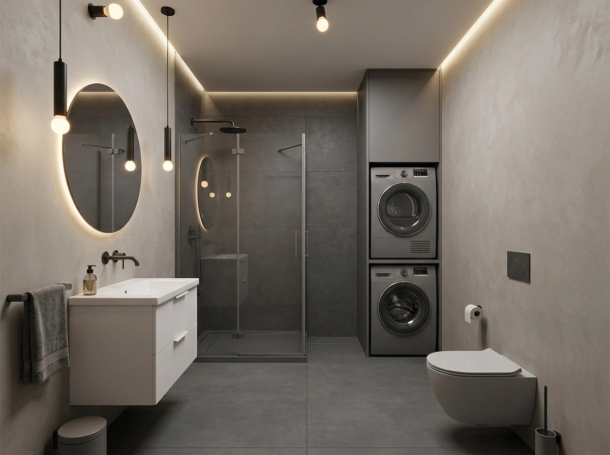 Bathroom interior in Minimalism style — photo by GenRoom AI