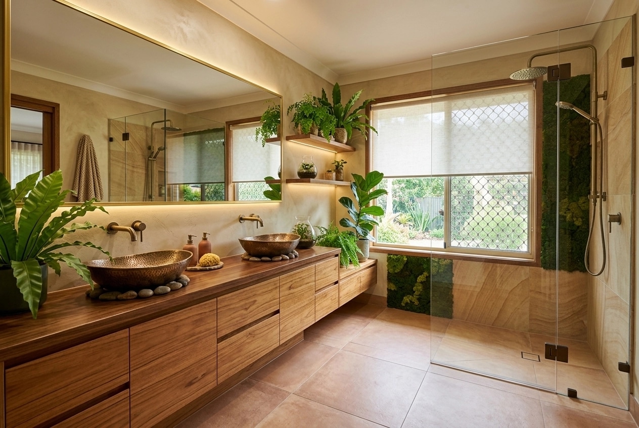 Bathroom interior in Biophilic style — photo by GenRoom AI