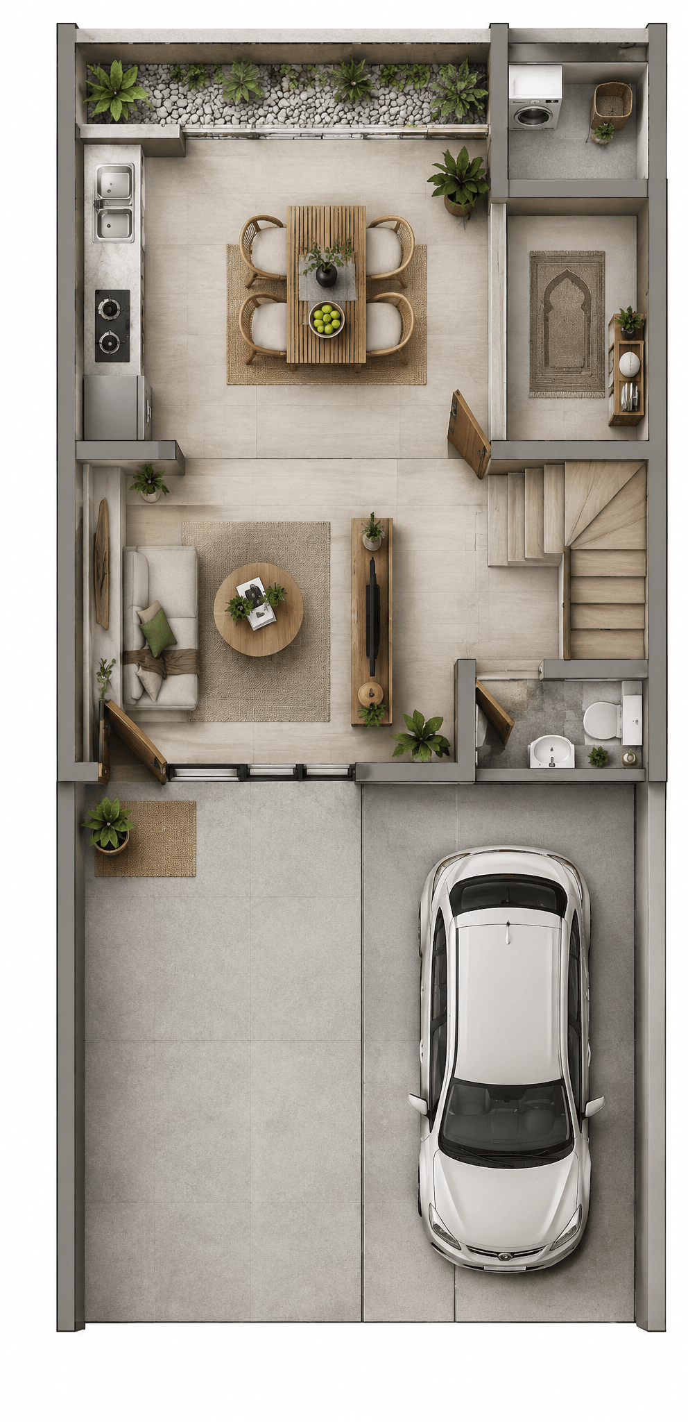 Design d'interni in stile Japandi — Soggiorno di GenRoom AI