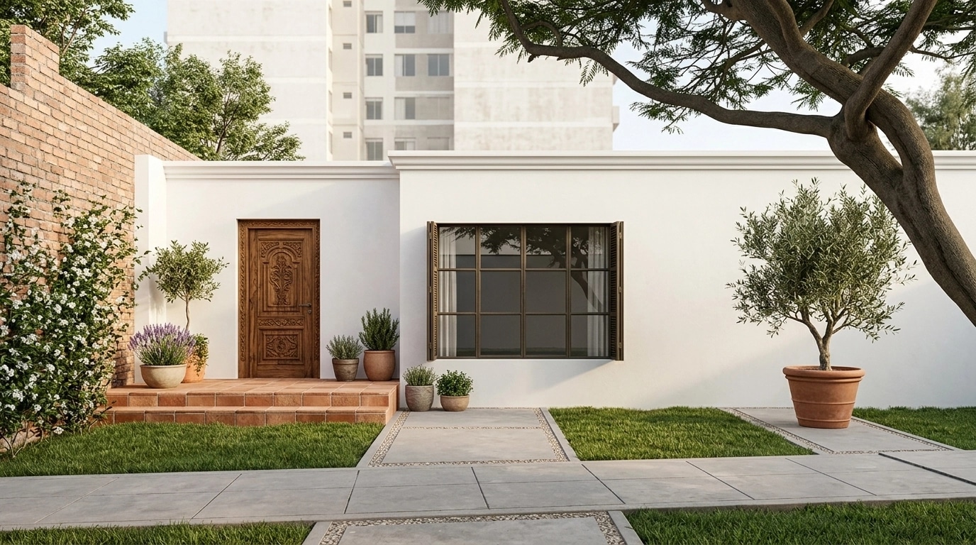 Facade design in Mediterranean Facade style — photo by GenRoom AI