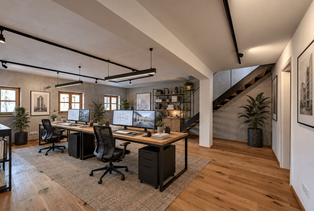 Office interior in Loft / Industrial style — photo by GenRoom AI