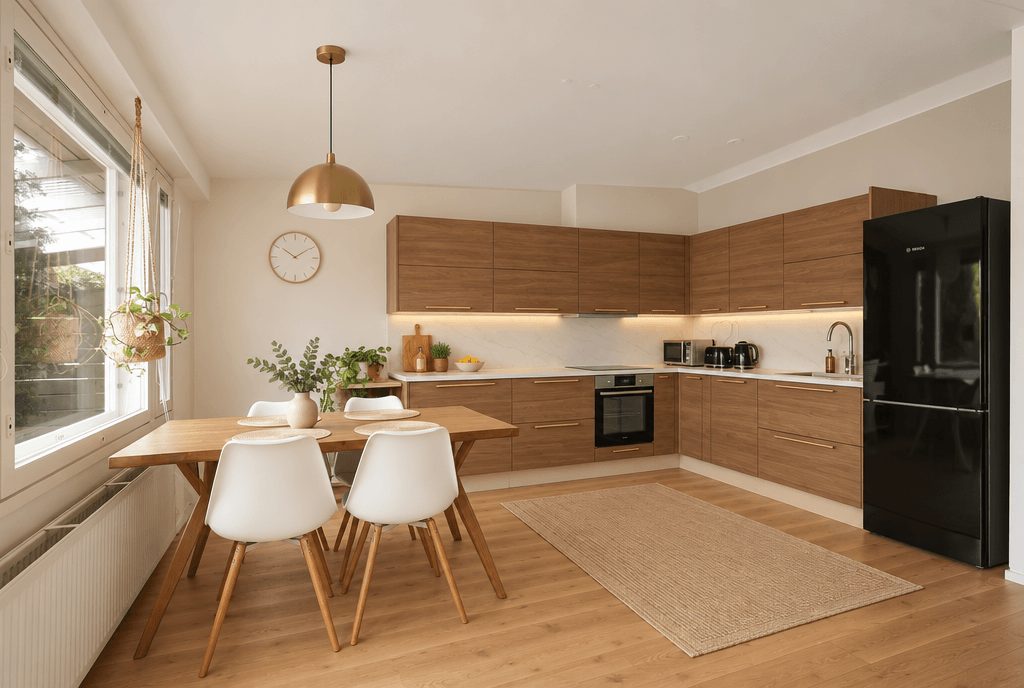Kitchen interior in Mid-Century Modern style — photo by GenRoom AI