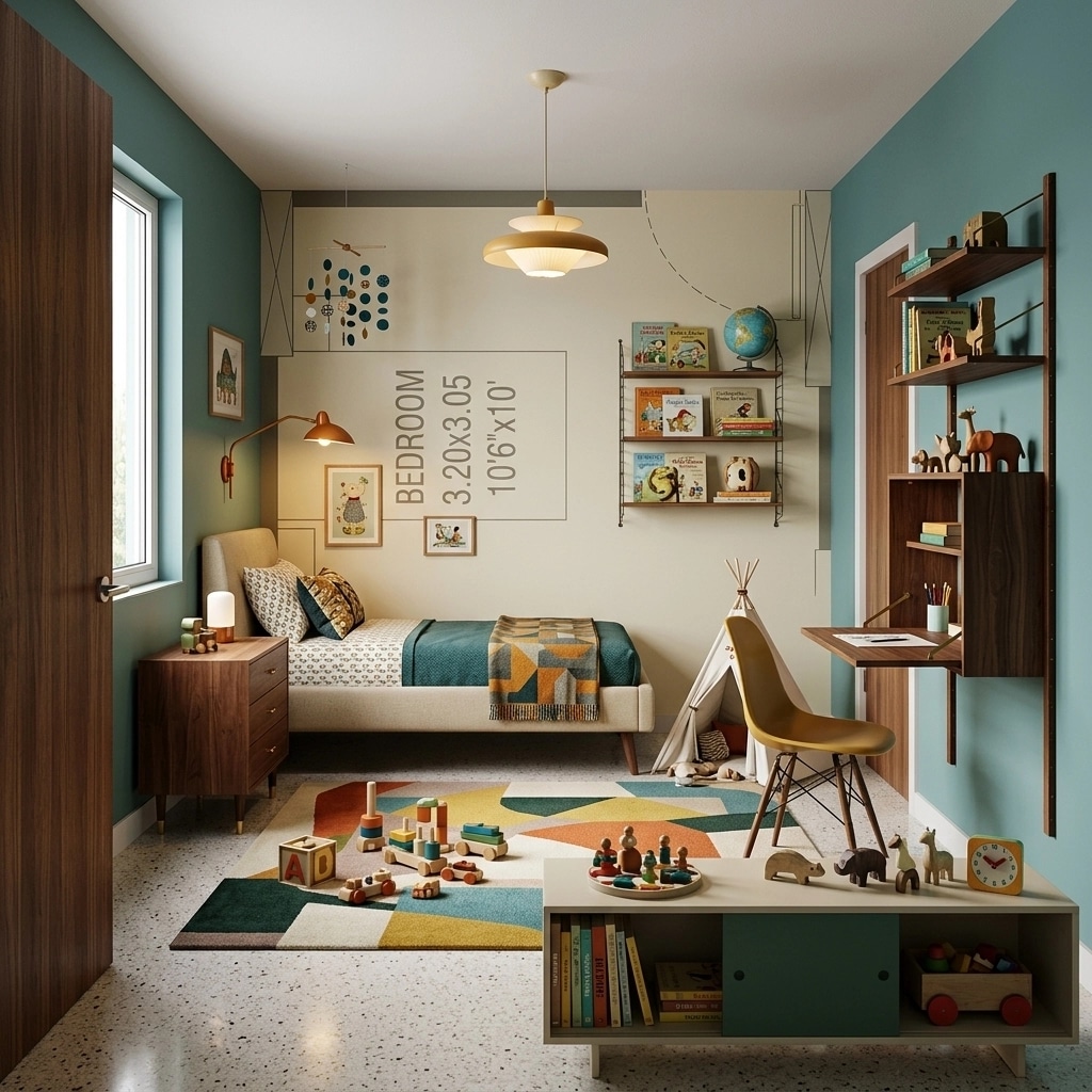 Mid-Century Modern Kids Room design — interior photo by GenRoom AI