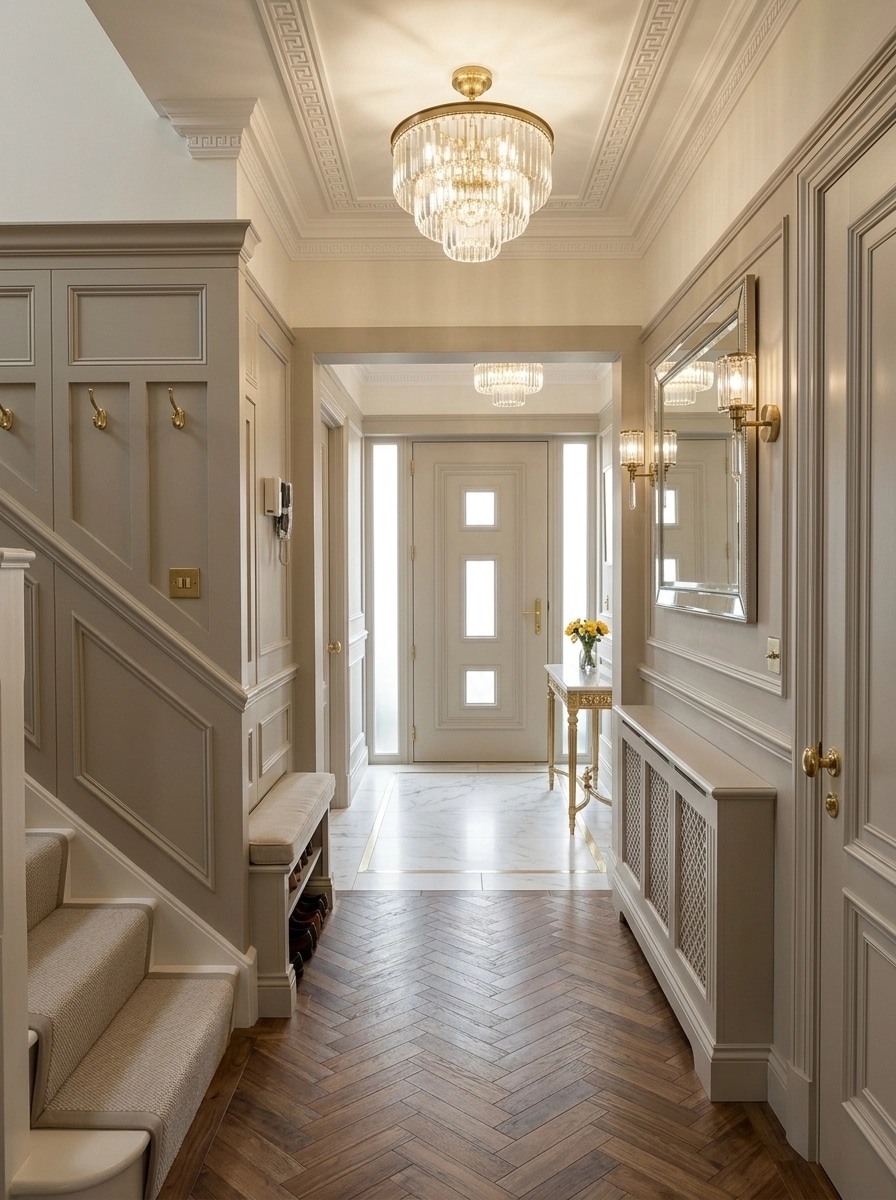 Hallway interior in Neoclassic style — photo by GenRoom AI