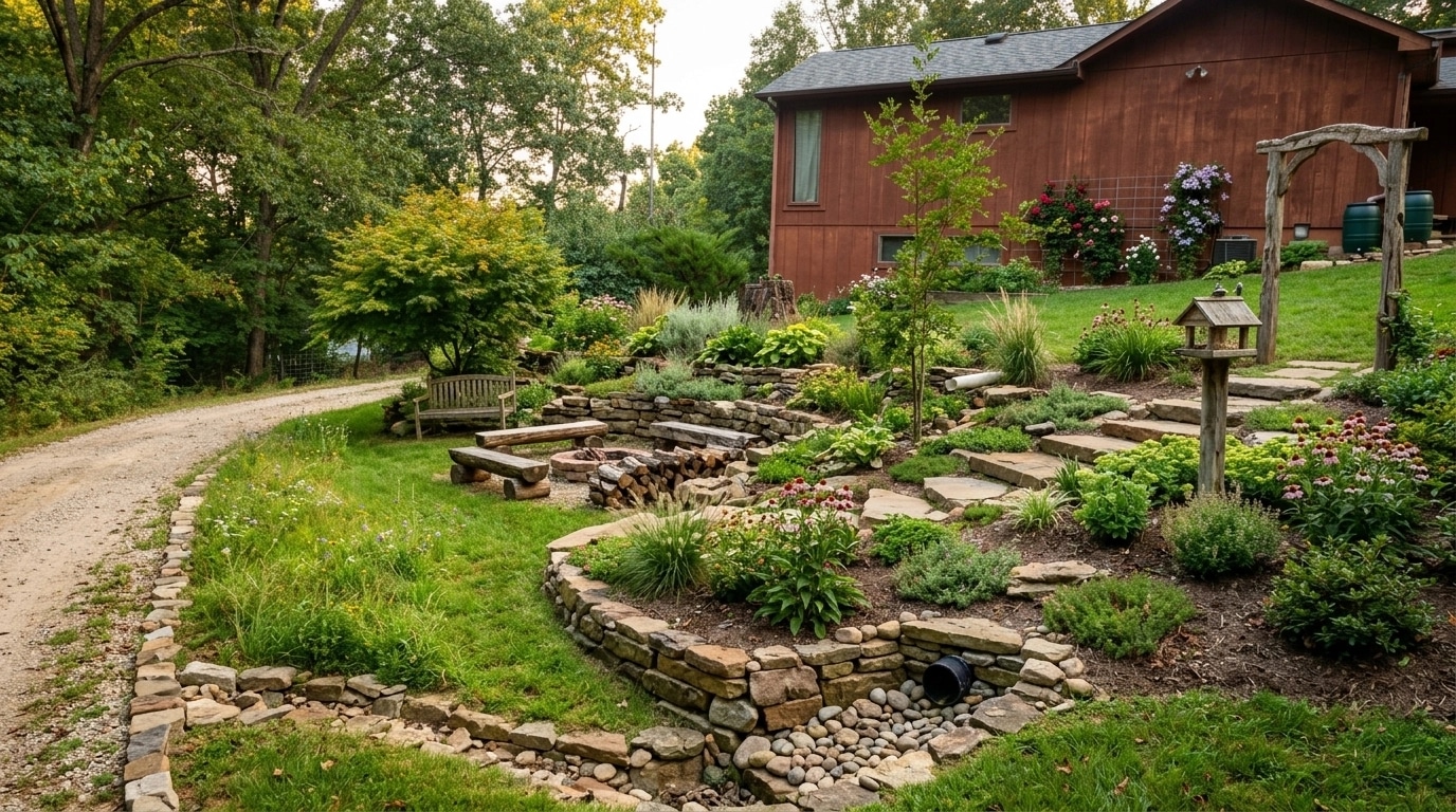 Design paysager en style Country Rustic Garden — Jardin par GenRoom AI