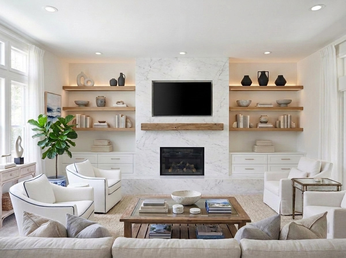 Interior design in Coastal / Hamptons style — Living Room by GenRoom AI