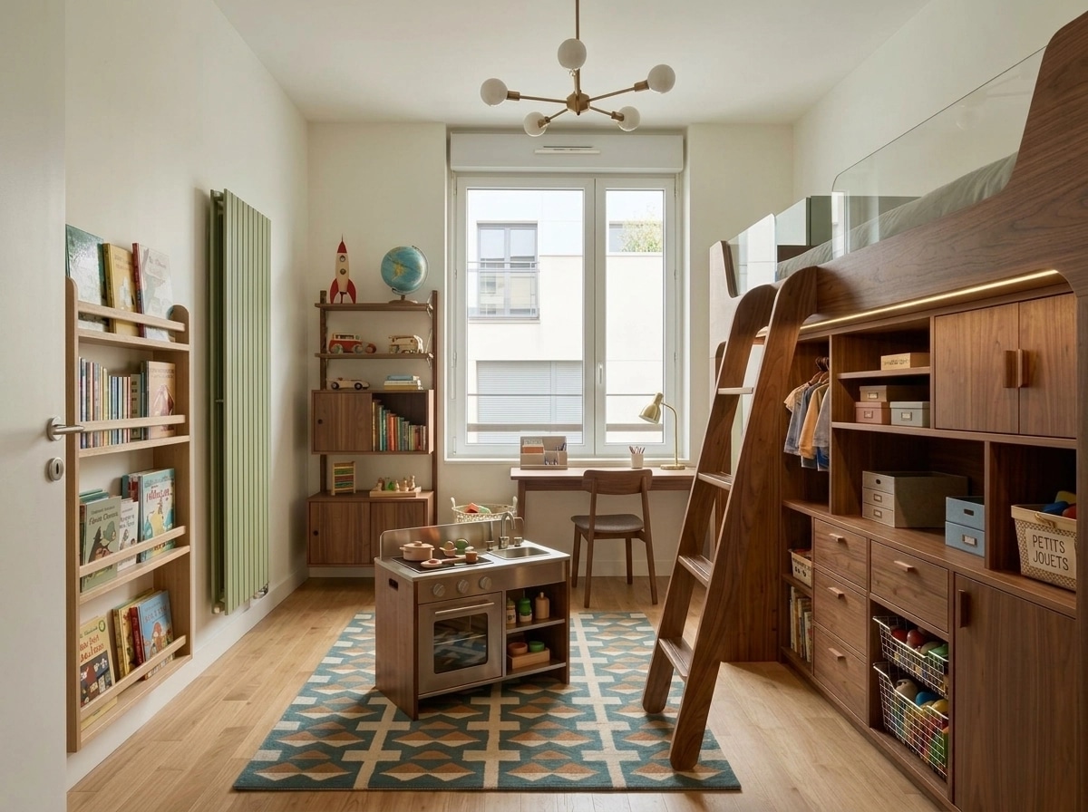 Design d'intérieur en style Mid-Century Modern — Chambre d'enfant par GenRoom AI