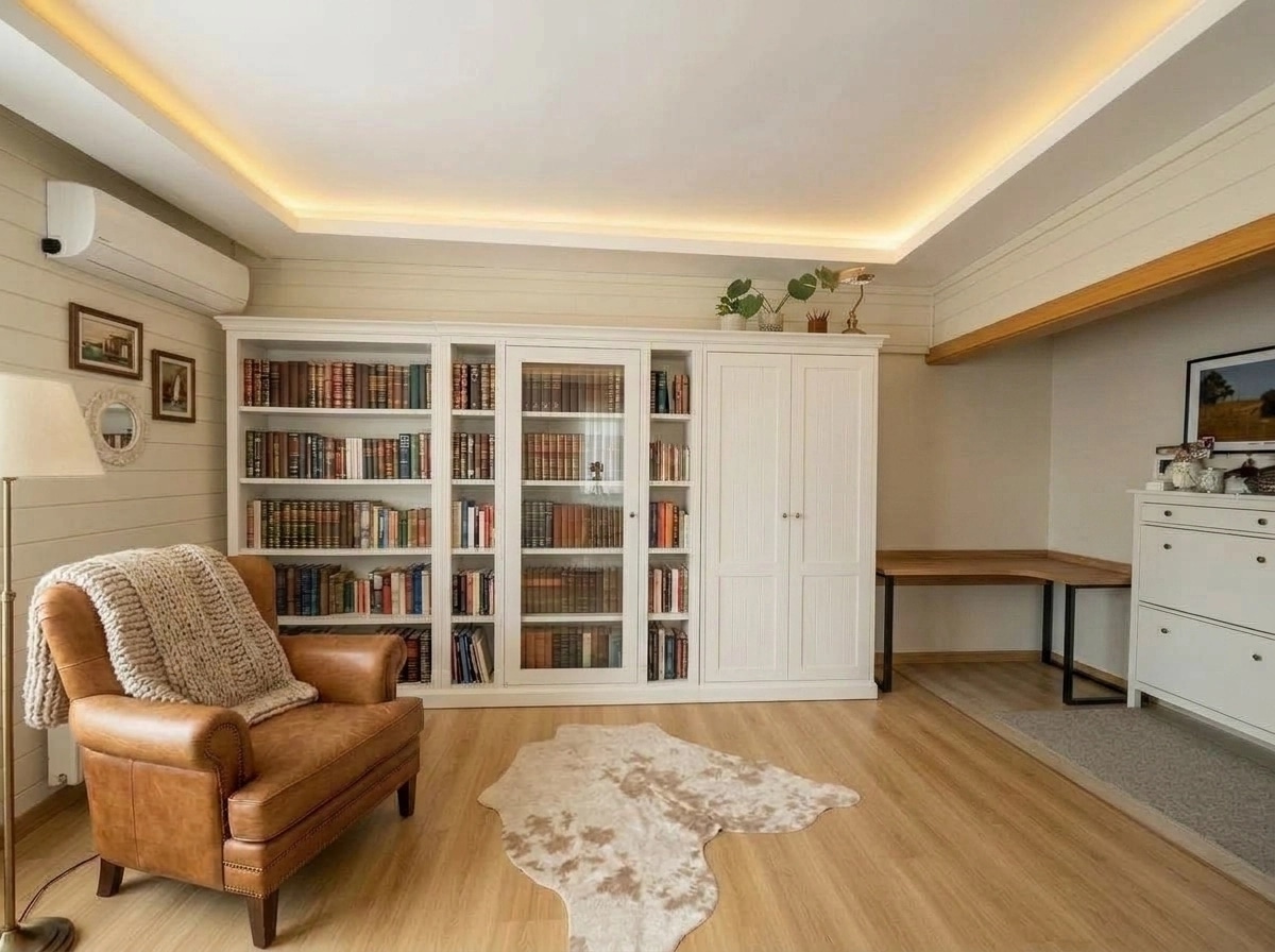 Interior design in Modern Farmhouse style — library by GenRoom AI