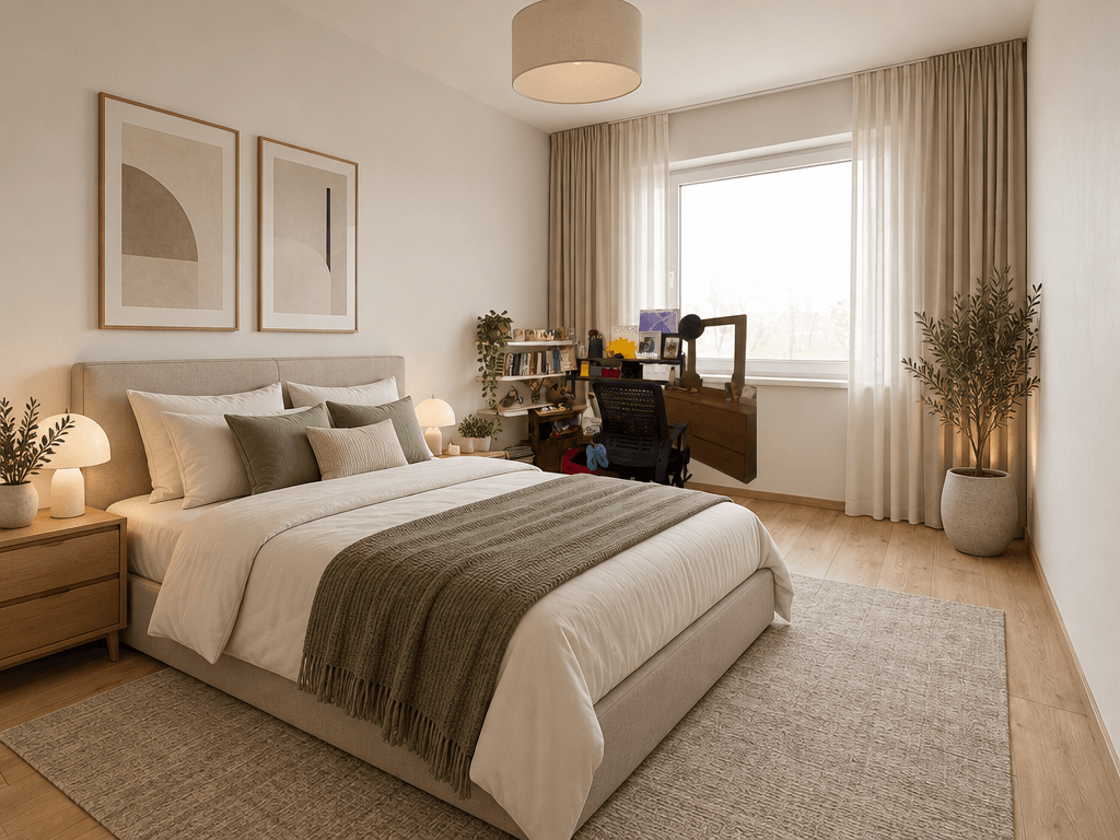 Design d'interni in stile Minimalism — Camera da letto di GenRoom AI