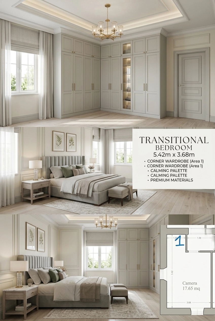 Interior design in Transitional style — Bedroom by GenRoom AI