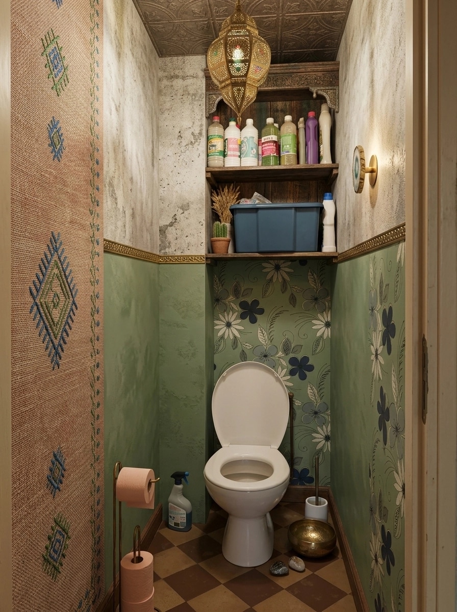Bathroom interior in Bohemian style — photo by GenRoom AI
