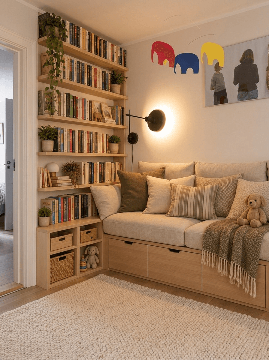 Interior design in Scandinavian style — library by GenRoom AI