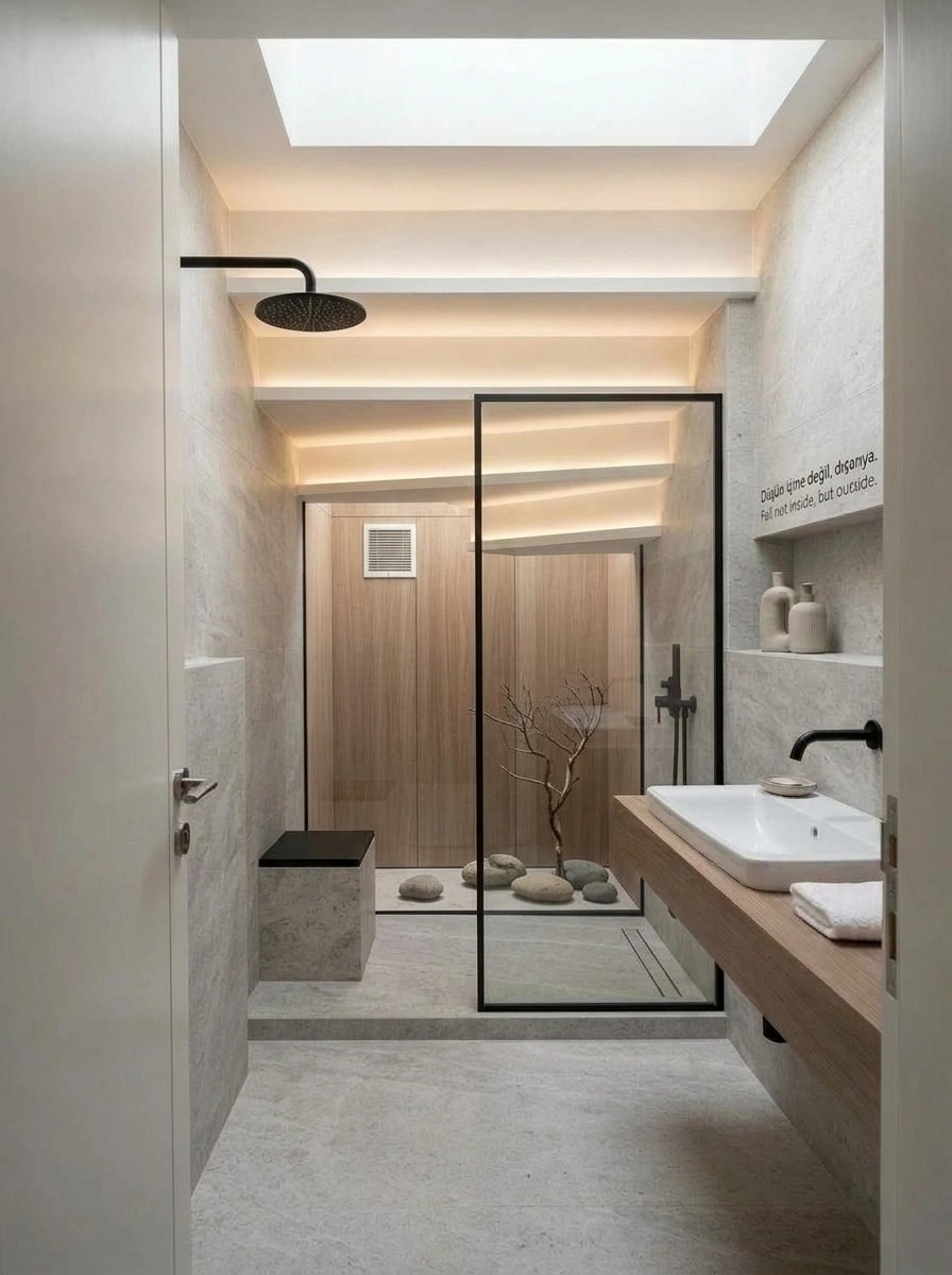 Bathroom interior in Minimalism style — photo by GenRoom AI