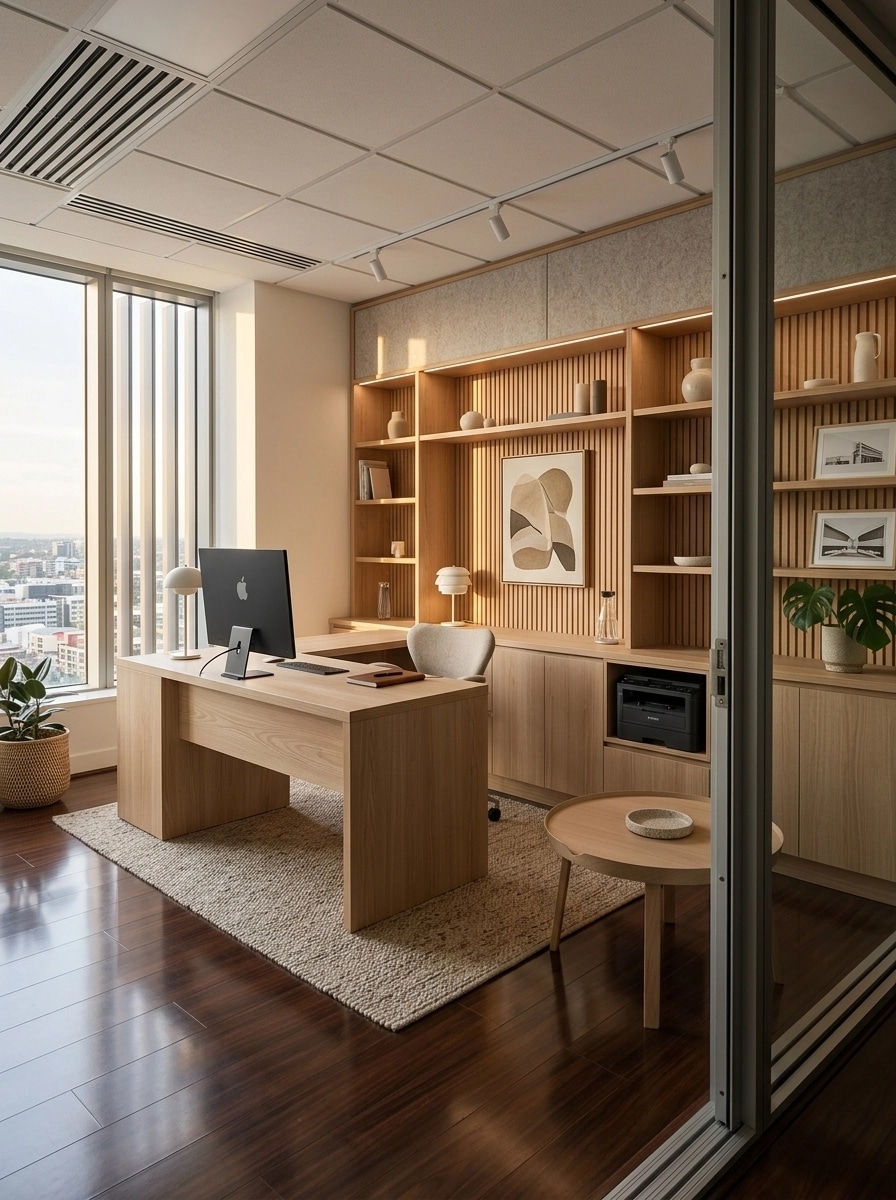 Office interior in Scandinavian style — photo by GenRoom AI