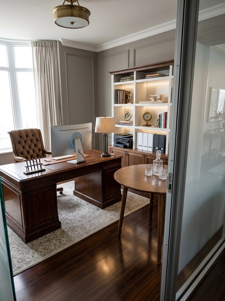 Office interior in Transitional style — photo by GenRoom AI