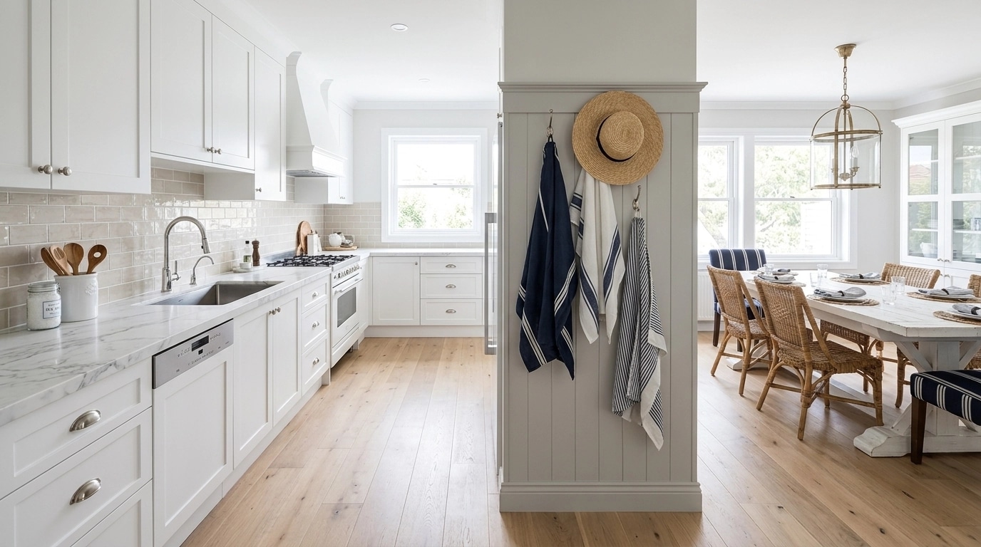 Interior design in Coastal / Hamptons style — Kitchen by GenRoom AI