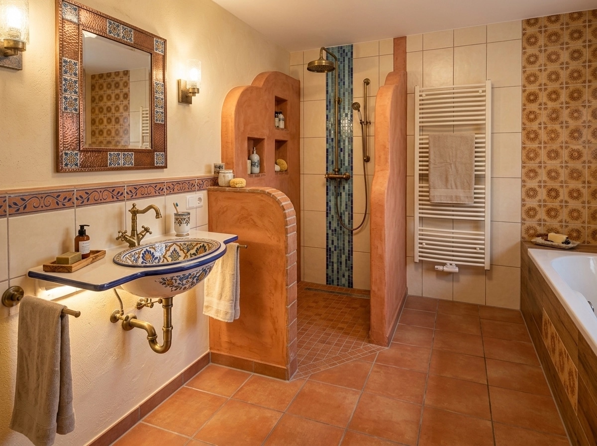 İç mekân tasarımı Mediterranean stili — Banyo GenRoom AI