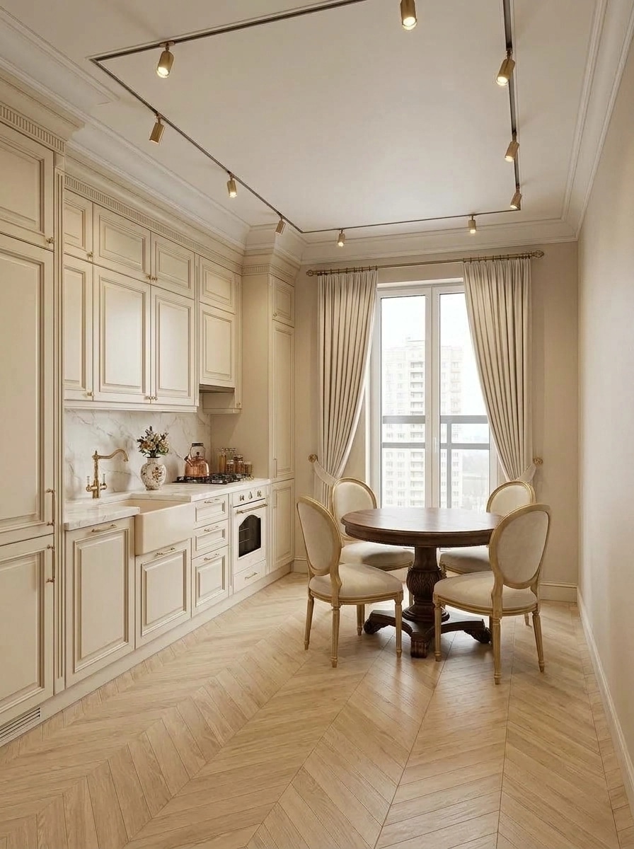 Kitchen interior in Neoclassic style — photo by GenRoom AI