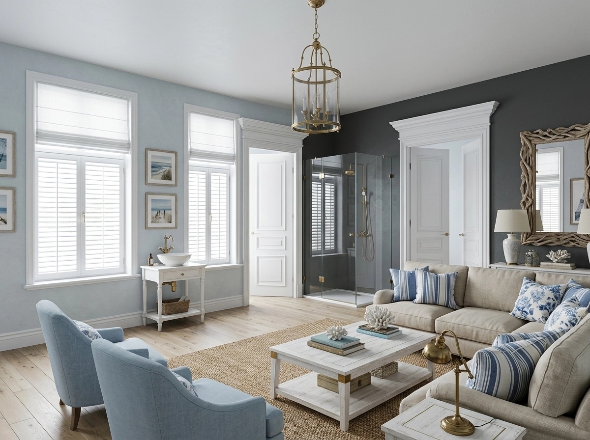Interior design in Coastal / Hamptons style — Living Room by GenRoom AI