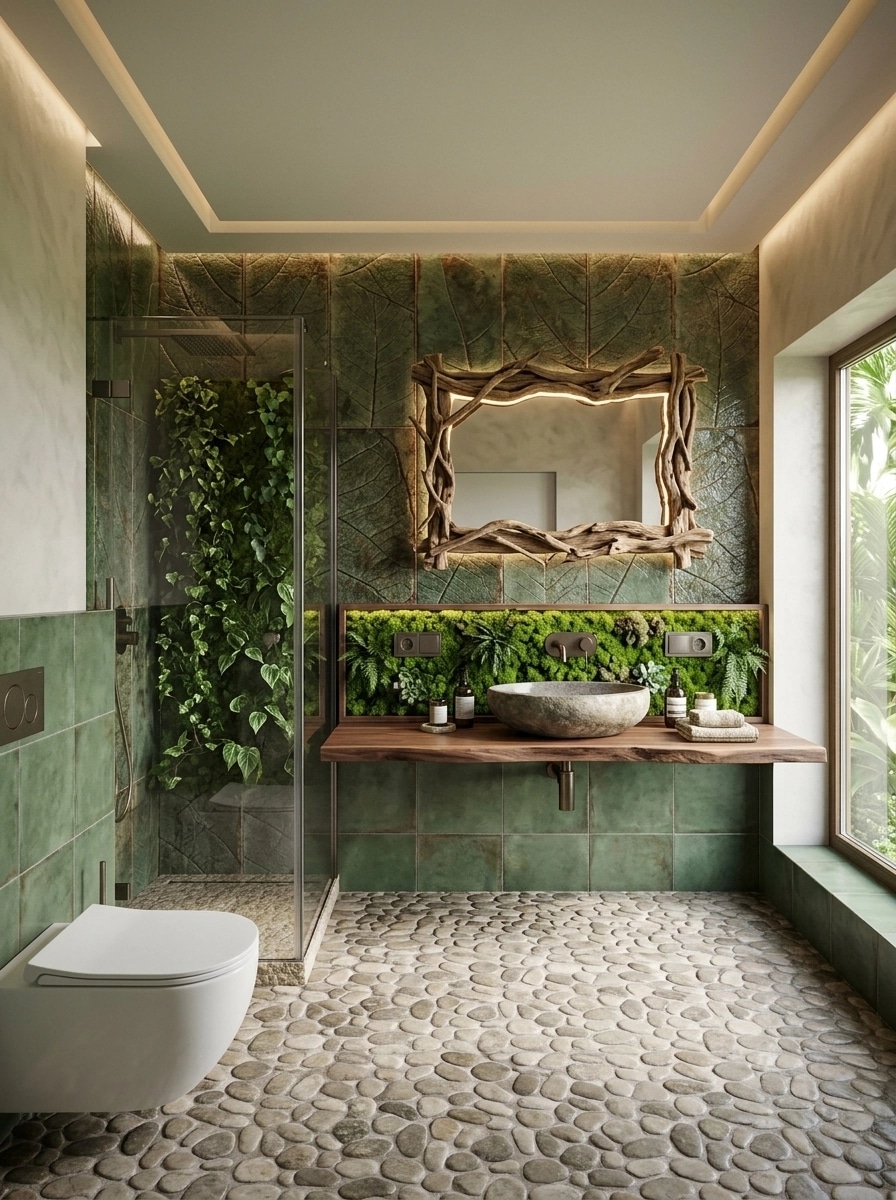Bathroom interior in Biophilic style — photo by GenRoom AI