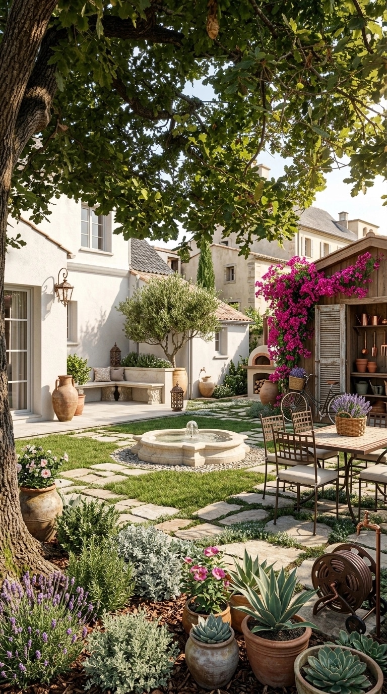 Peyzaj tasarımı Mediterranean Yard stili — Bahçe GenRoom AI
