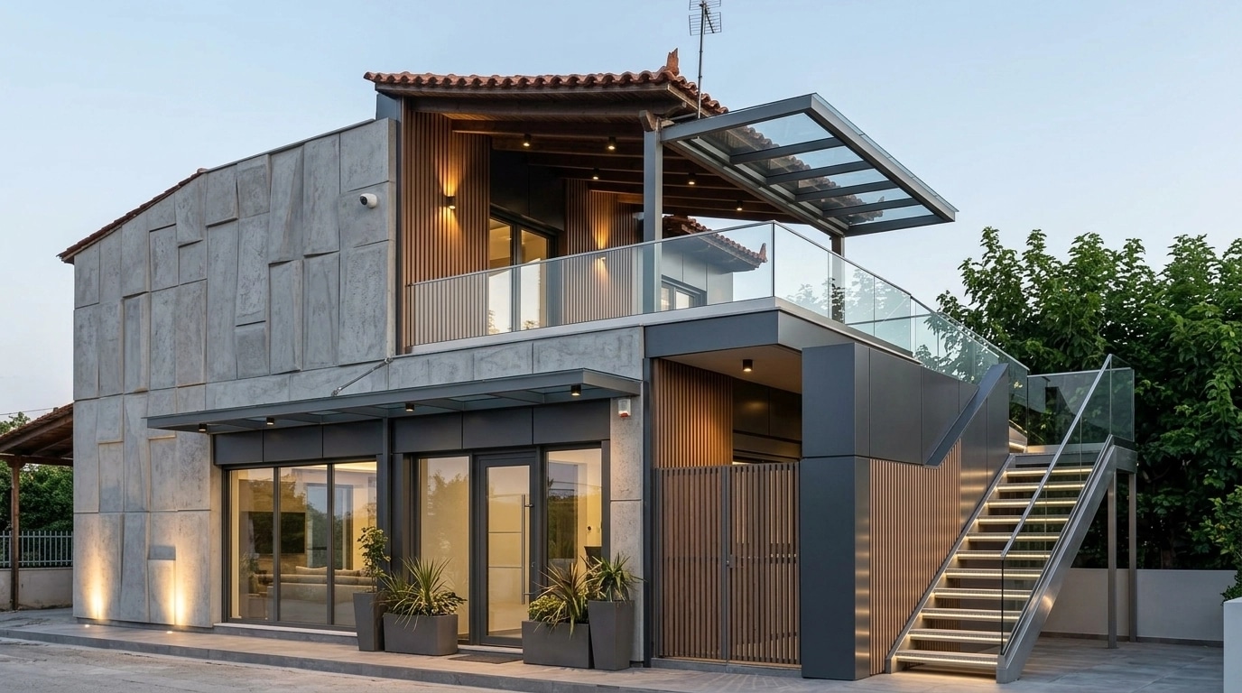 Fasaddesign i stilen Contemporary Facade — Fasad av GenRoom AI