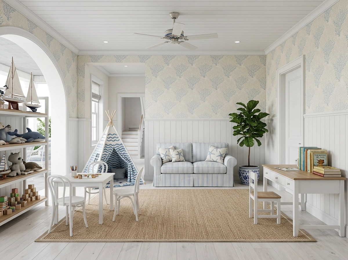 Interior design in Coastal / Hamptons style — Kids Room by GenRoom AI