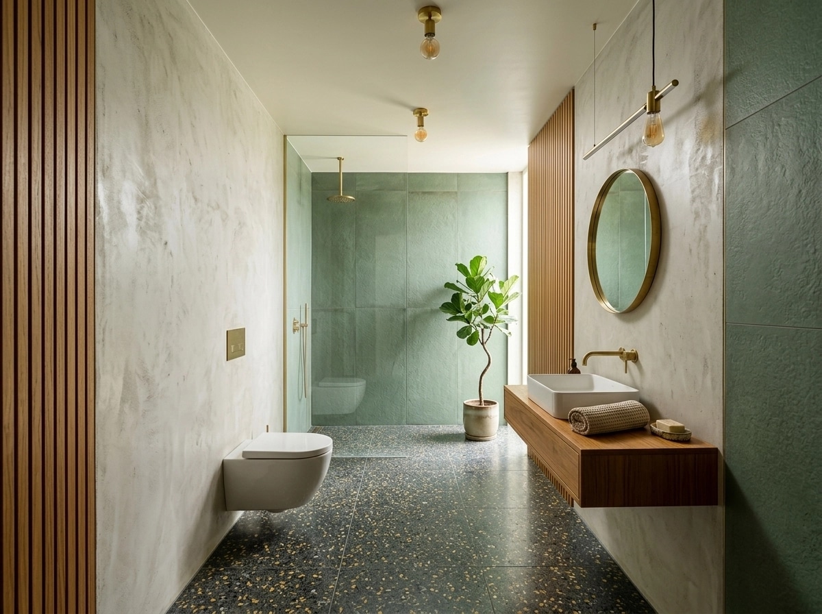 Bathroom interior in Mid-Century Modern style — photo by GenRoom AI