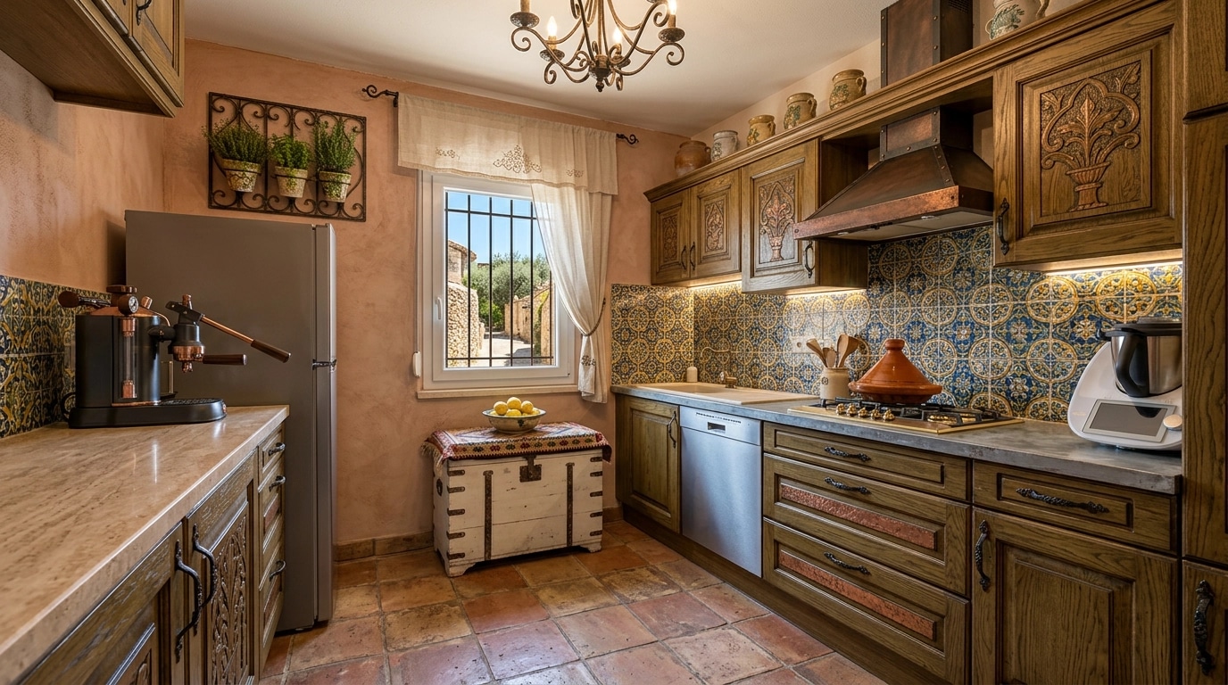 Kitchen interior in Mediterranean style — photo by GenRoom AI
