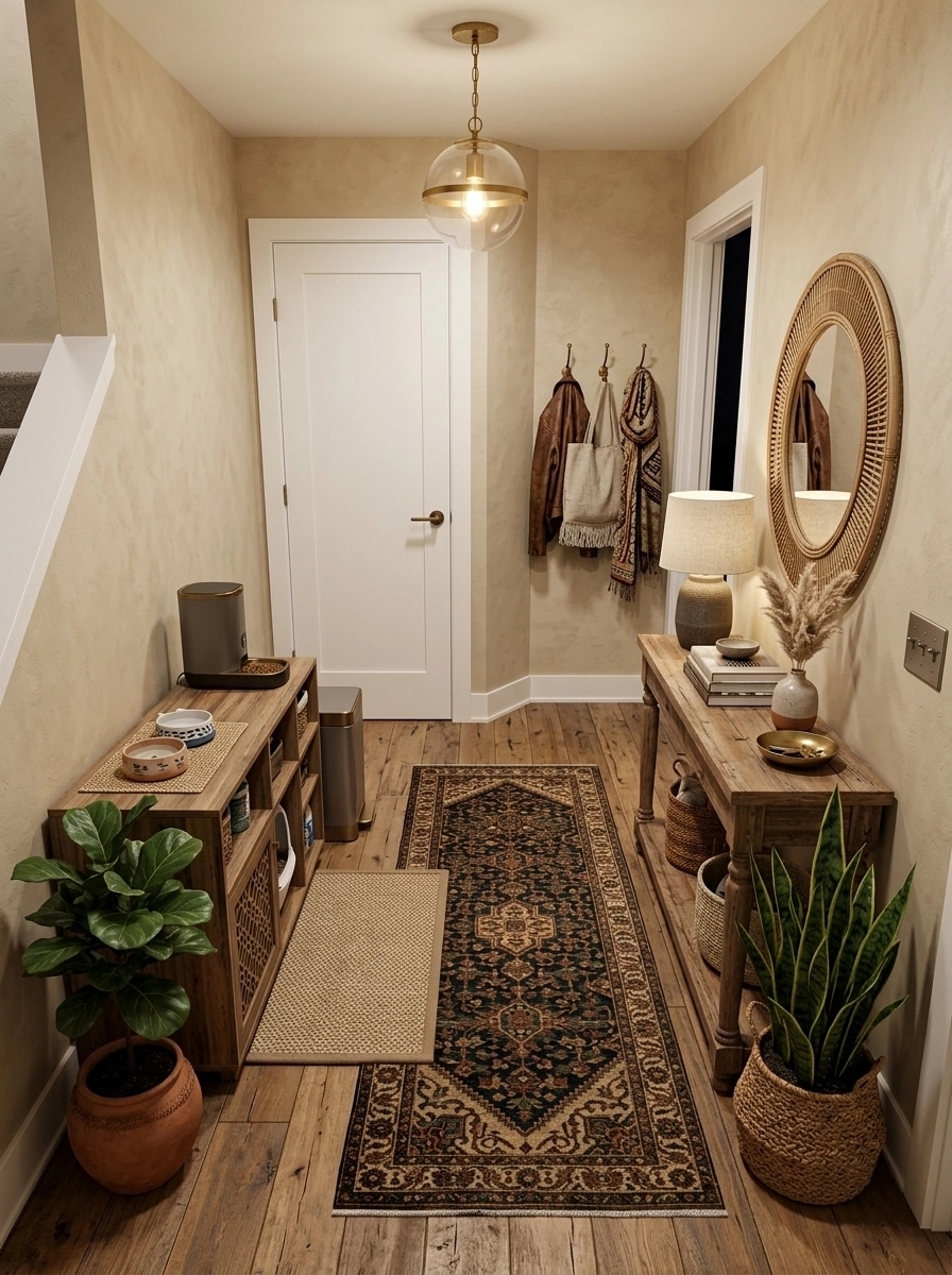 Hallway interior in Bohemian style — photo by GenRoom AI