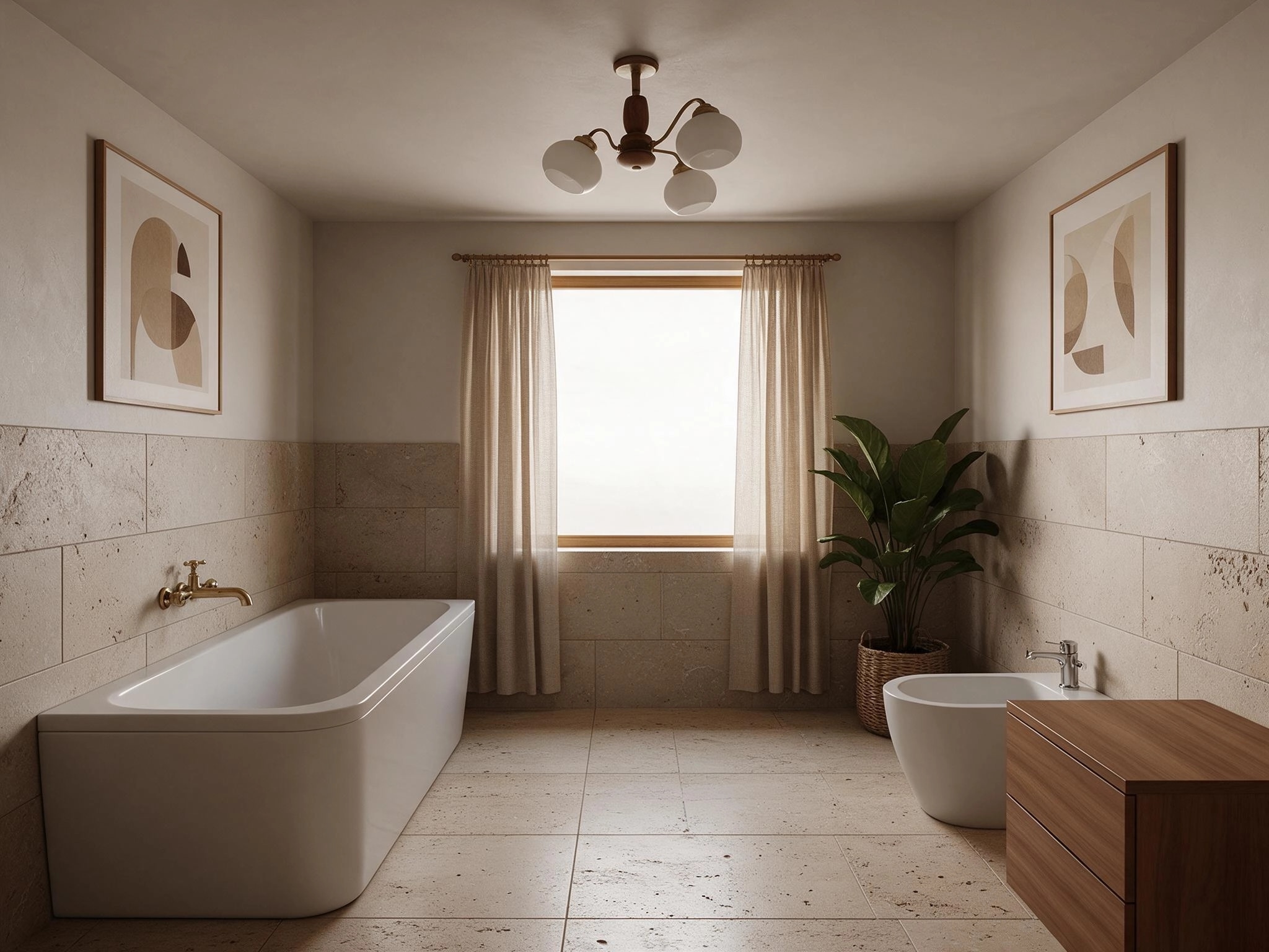 Bathroom interior in Mid-Century Modern style — photo by GenRoom AI
