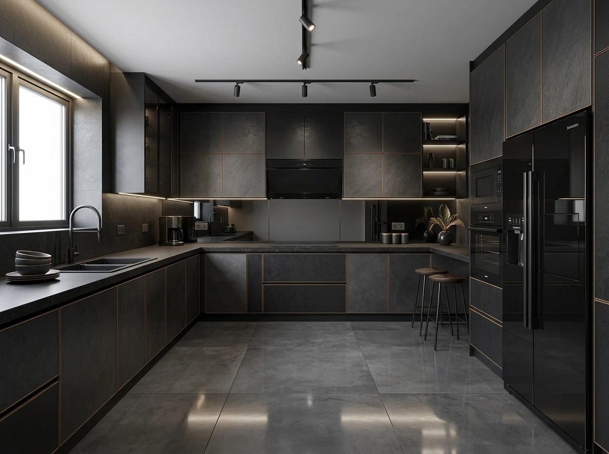 Kitchen interior in Blacktec style — photo by GenRoom AI