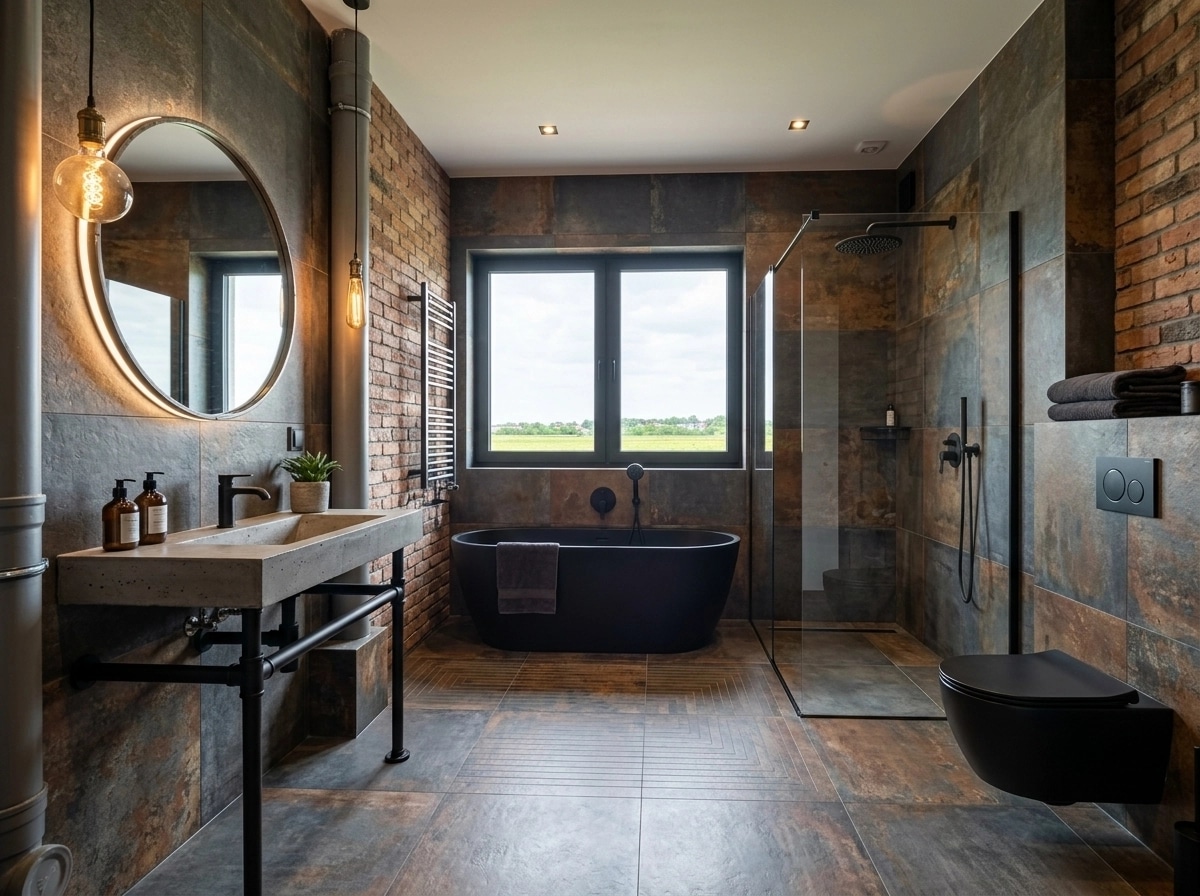 Bathroom interior in Loft / Industrial style — photo by GenRoom AI