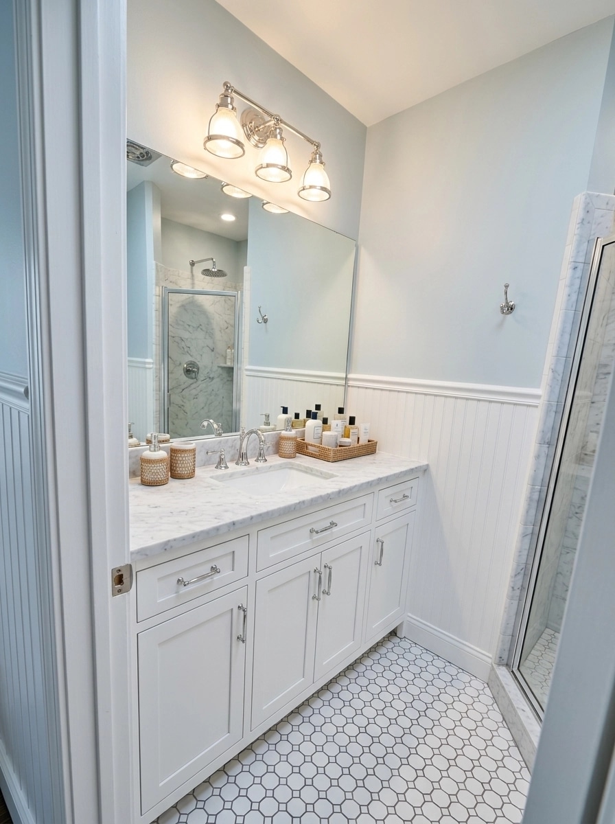 Bathroom interior in Coastal / Hamptons style — photo by GenRoom AI