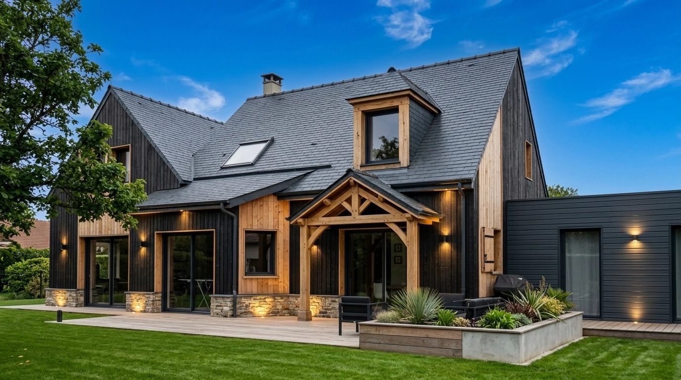 Facade design in Barnhouse Facade style — photo by GenRoom AI