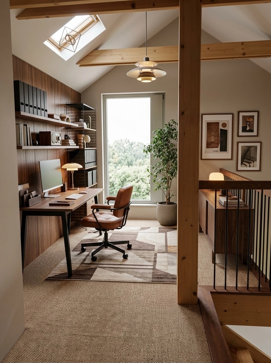 Office interior in Mid-Century Modern style — photo by GenRoom AI