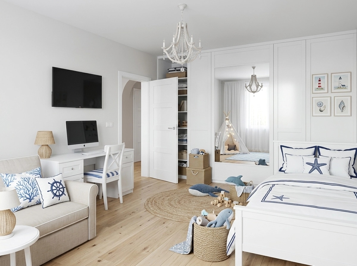 Interior design in Coastal / Hamptons style — Kids Room by GenRoom AI
