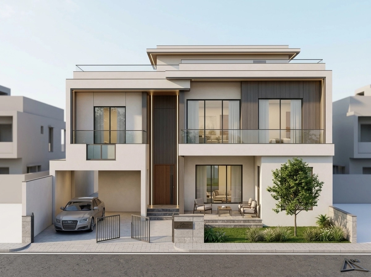 Facade design in Minimalist Facade style — photo by GenRoom AI
