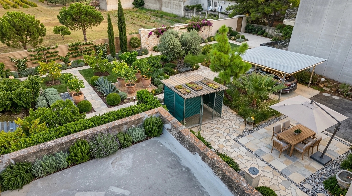 Landscape design in Mediterranean Yard style — Yard by GenRoom AI