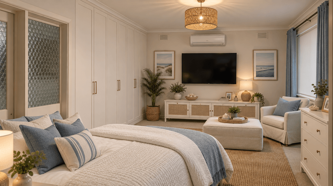 التصميم الداخلي بنمط Coastal / Hamptons — غرفة النوم من GenRoom AI