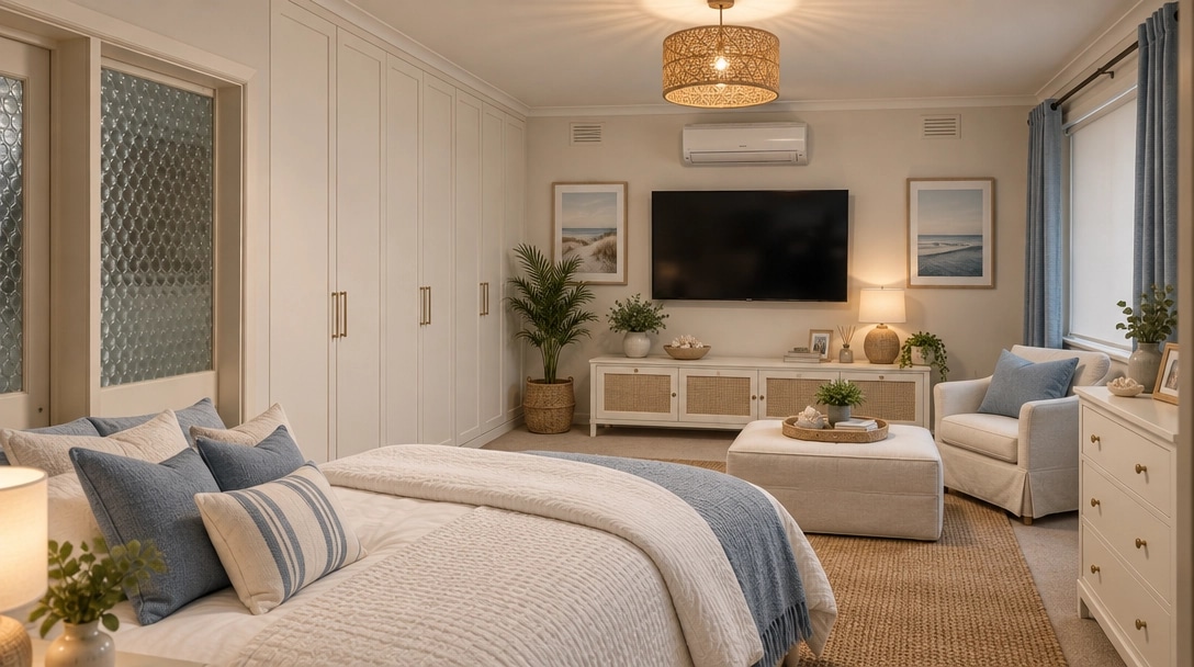 Interior design in Coastal / Hamptons style — Bedroom by GenRoom AI