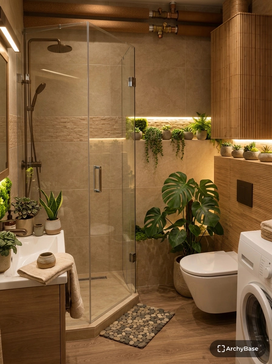 Bathroom interior in Biophilic style — photo by GenRoom AI
