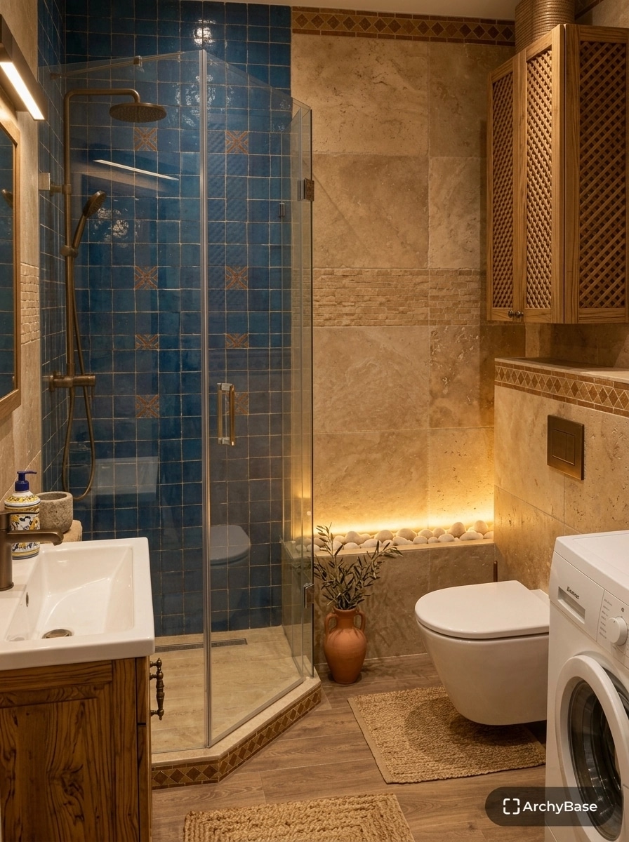 Bathroom interior in Mediterranean style — photo by GenRoom AI