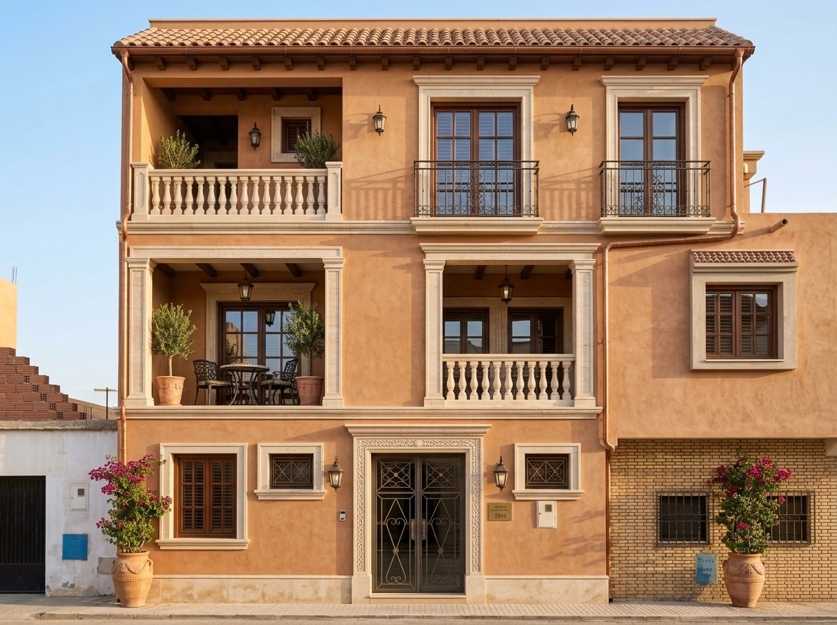Facade design in Mediterranean Facade style — photo by GenRoom AI