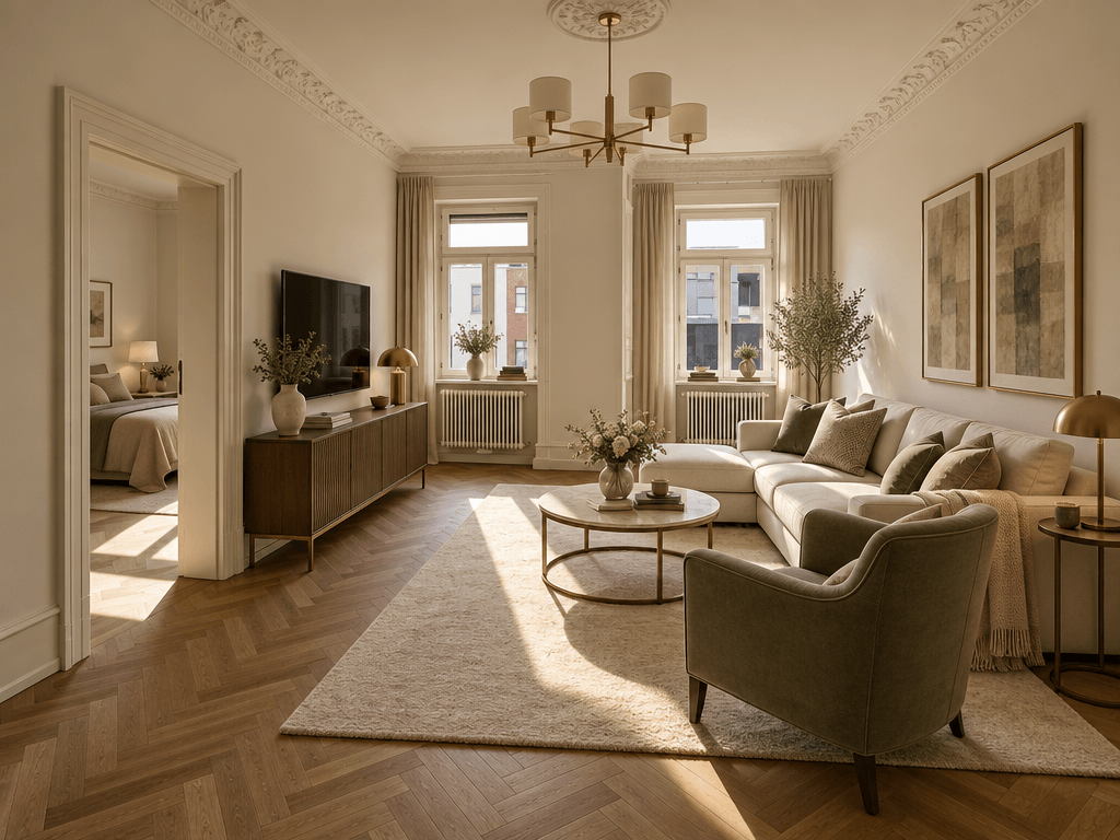 Neoclassic Living Room design — interior photo by GenRoom AI