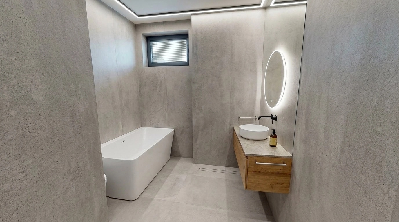 Bathroom interior in Minimalism style — photo by GenRoom AI